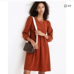 Madewell Corduroy Puff-Sleeve Mini Dress